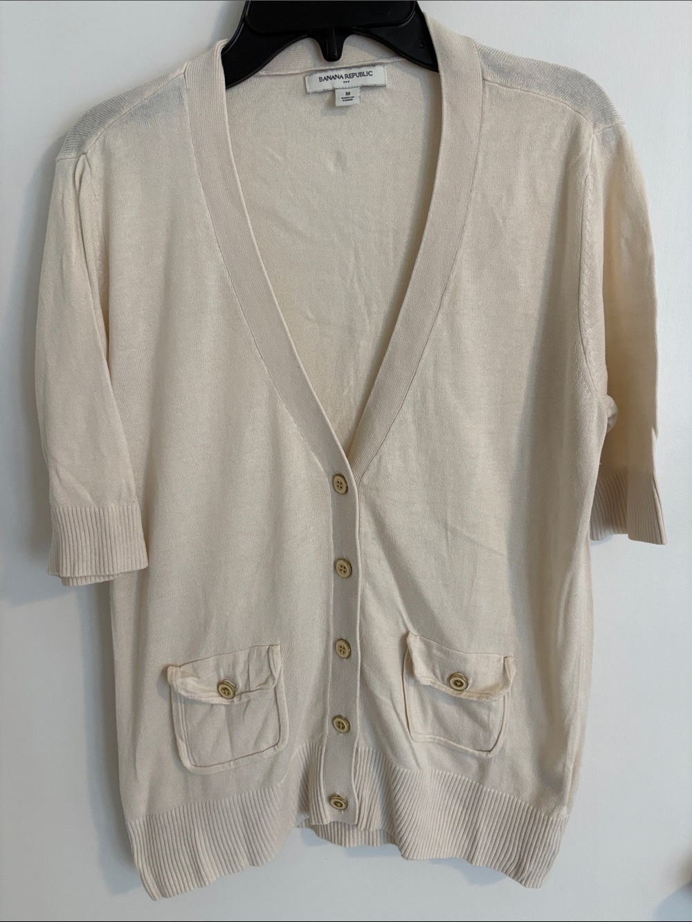 Banana Republic Cream Short-Sleeve V-Neck Cardigan